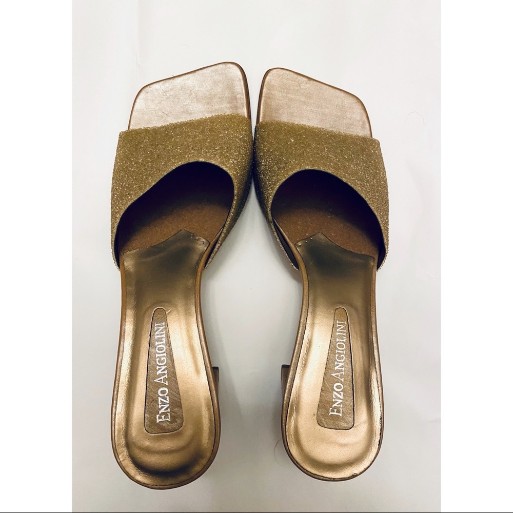 Vintage bronze/gold square toe block heels, 7.5